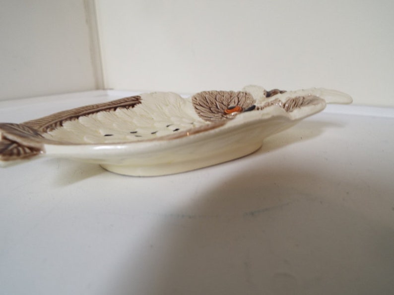 Vintage Owl Ashtray Ceramic Trinket Dish Earth Tones Woodland RV Camper Japan