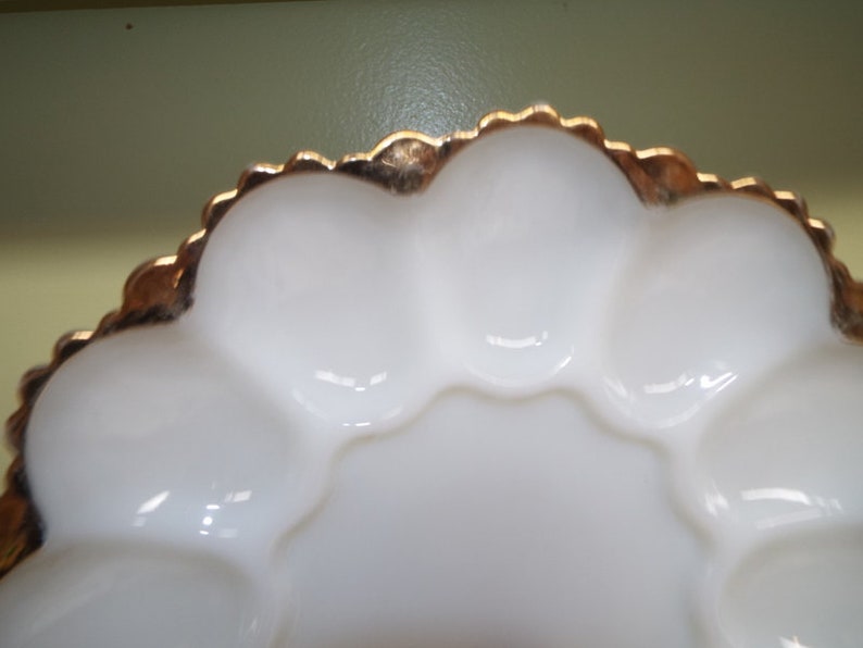 Milk Glass Gold Deviled Egg Plate 10 Inch Gold Trim Etsy