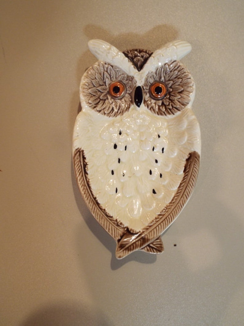 Vintage Owl Ashtray Ceramic Trinket Dish Earth Tones Woodland RV Camper Japan