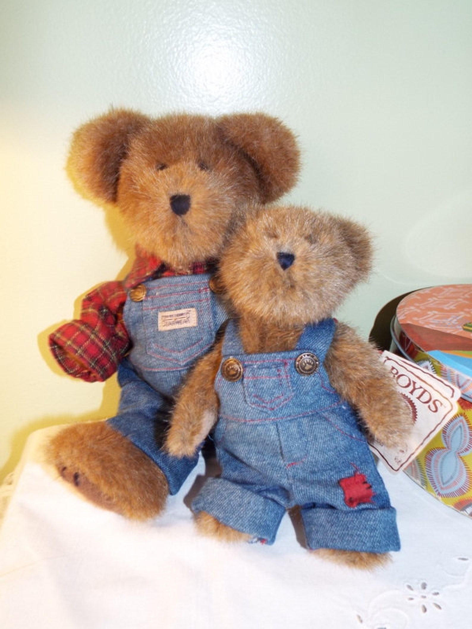 Boyds Bears Father and Son Denim Overalls Head Bean Collection Etsy
