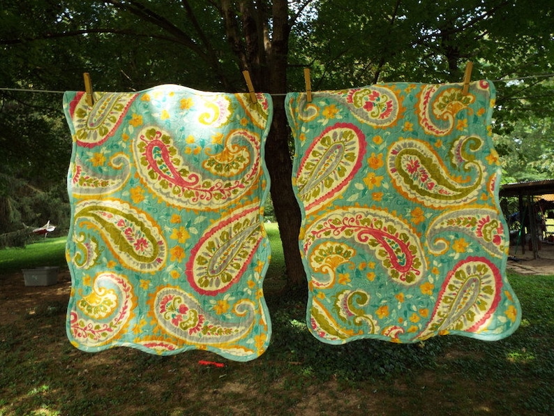 J Queen New York Persnickety Paisley Aqua Sham Quilted Green Floral Pillowcases Standard Scalloped