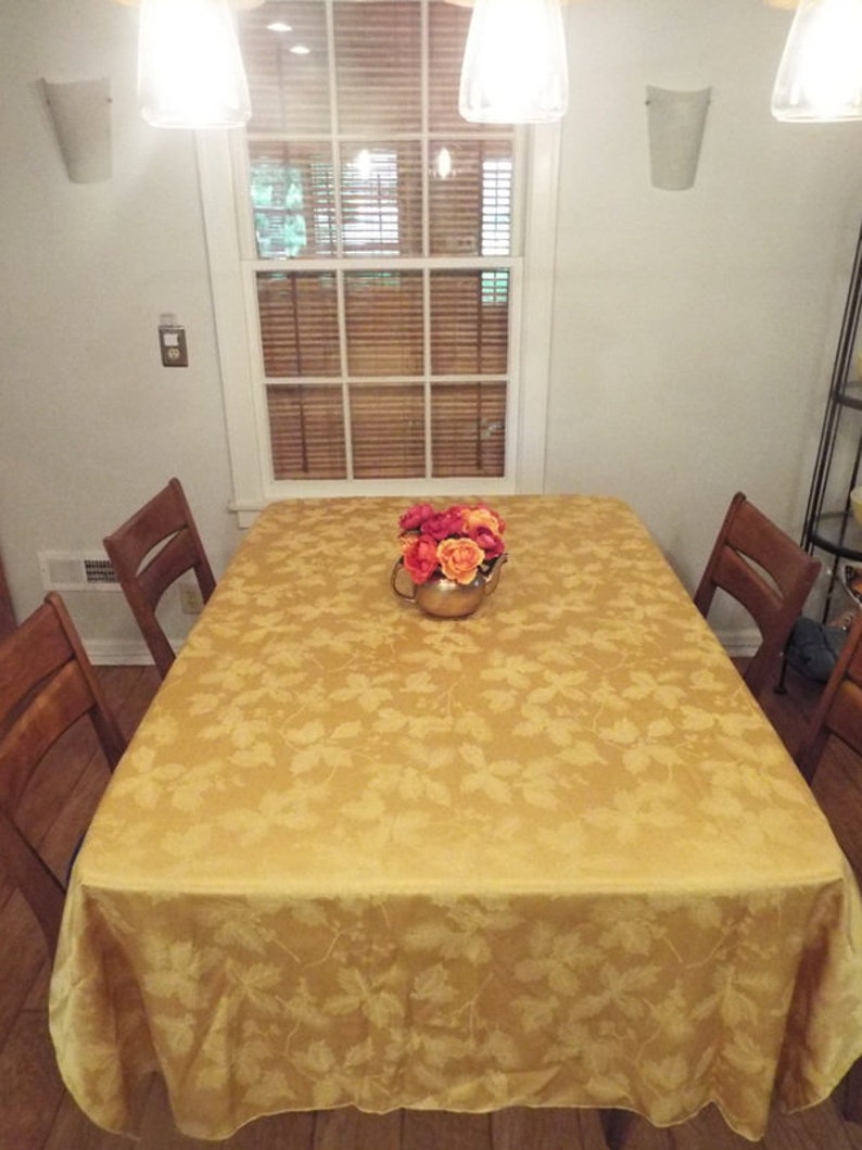 Large 58 x 116 Gold Poinsettia Pine Tablecloth Damask Yellow Christmas Holiday Table