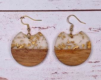 Valentine Bohemian chic Gift for her Dangle earrings Wood and Resin Earrings for Women Wood earrings Acrylic earrings Drop earrings