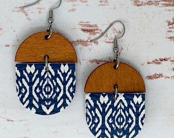 Modern Earrings Wood Earrings Geometric Earrings Dangle Earrings Boho Jewelry Wood Jewelry Statement Earrings Birthday Gift for Her