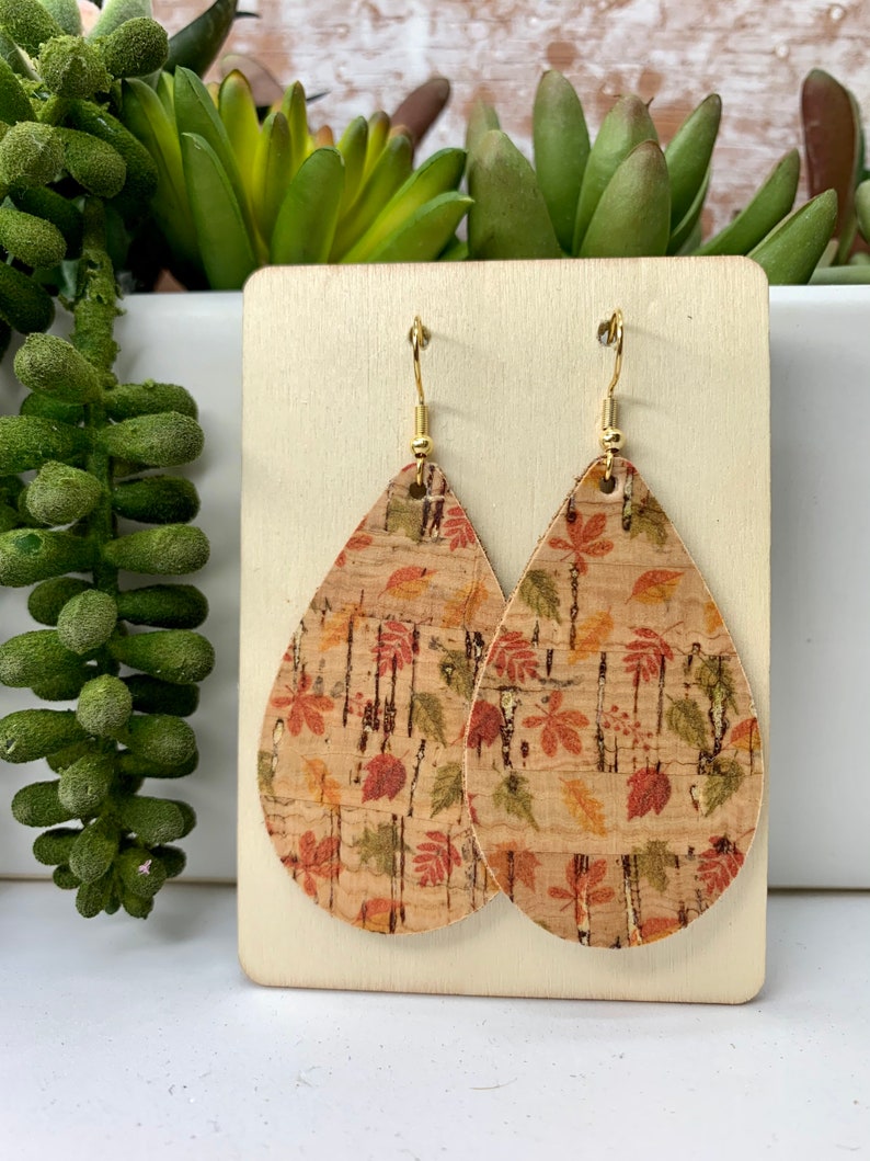 leaf teardrop earrings cork teardrop CLEARANCE Fall Cork Earrings leather teardrop leaves leather earrings ,fall leaves earrings