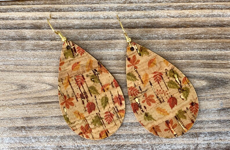 leaf teardrop earrings cork teardrop CLEARANCE Fall Cork Earrings leather teardrop leaves leather earrings ,fall leaves earrings