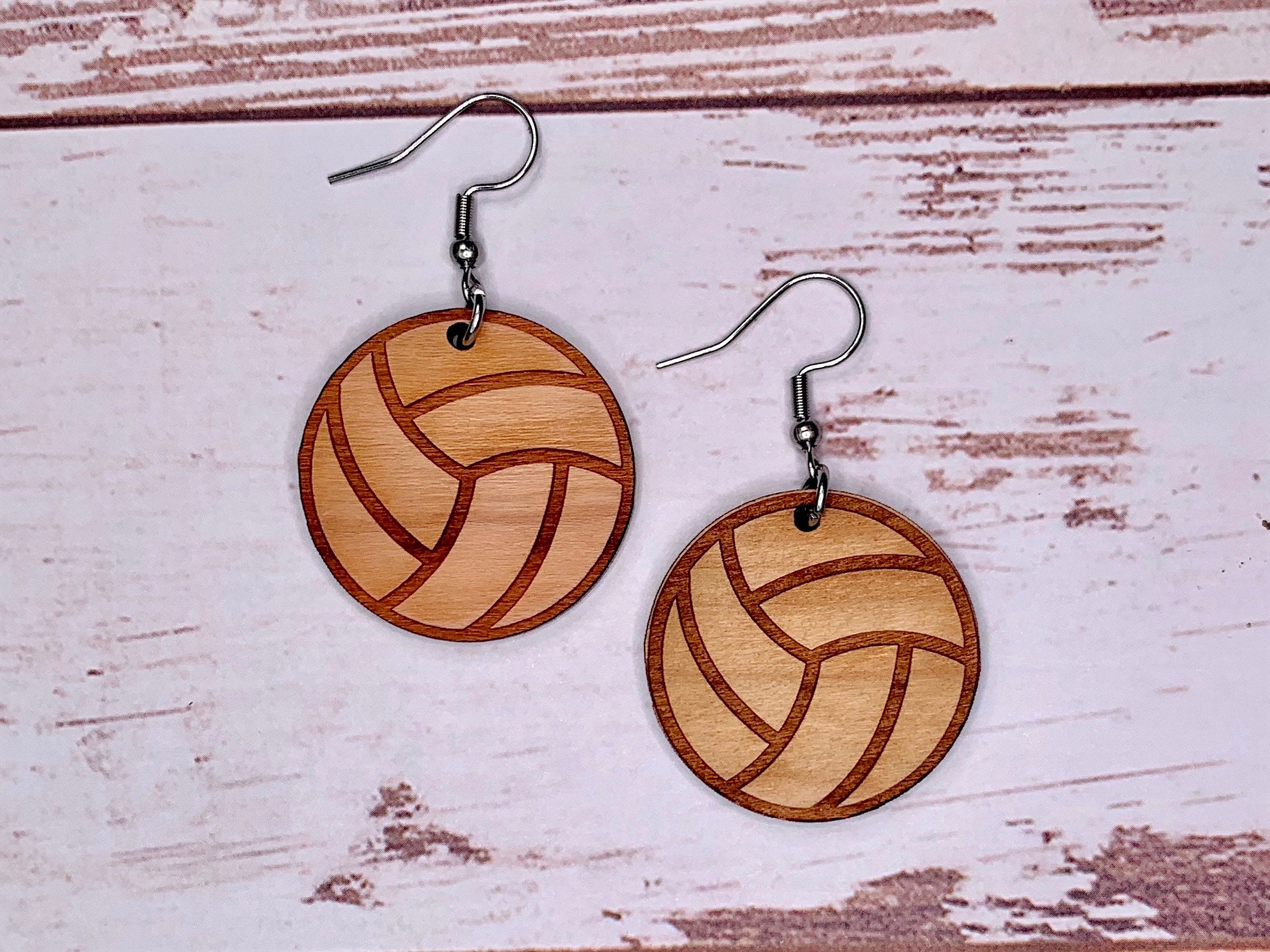 Volleyball earrings wood earrings volleyball mom earrings Etsy