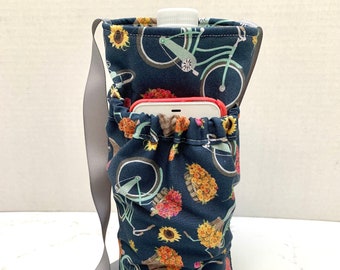 Water Bottle Holder, Crossbody Bag, Bottle Holder with Pocket, Bikes, Shoulder Strap, Cell Phone Pocket, Water Bottle Sling, Cozy, Padded