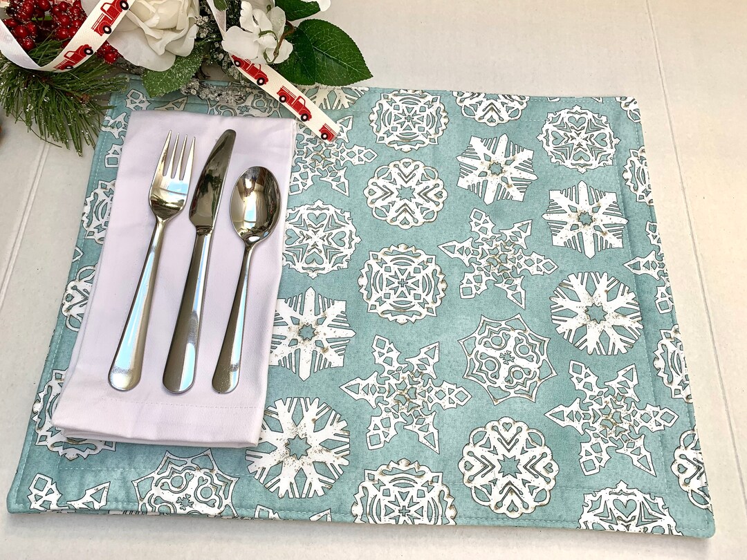 Fabric Placemats Snowflakes Winter Blue Thick Placemat Etsy