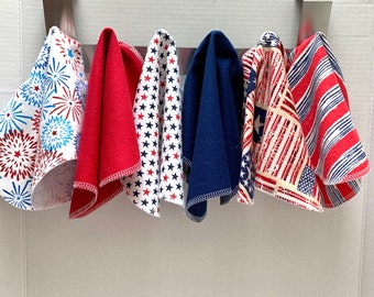 Paperless Paper Towels, Patriotic, Set of 6, Assortment of Towels, Unpaper Towels, Red White Blue, Cloth Towel, Eco Friendly, Sustainable