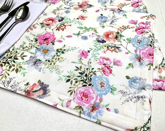 Fabric Placemats, Watercolor Placemat, Flowers, Spring, Fancy Table Decor, Dinner Placemat, Table Place Mats, Kitchen Decor, Set of 4 or 2