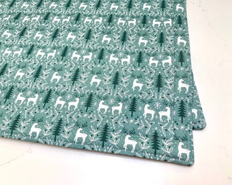 Fabric Placemats, Winter, Reindeer, Green, Thick Placemat, Dinner Placemat, Table Place Mats, Set of 4, Set of 2, Reversible