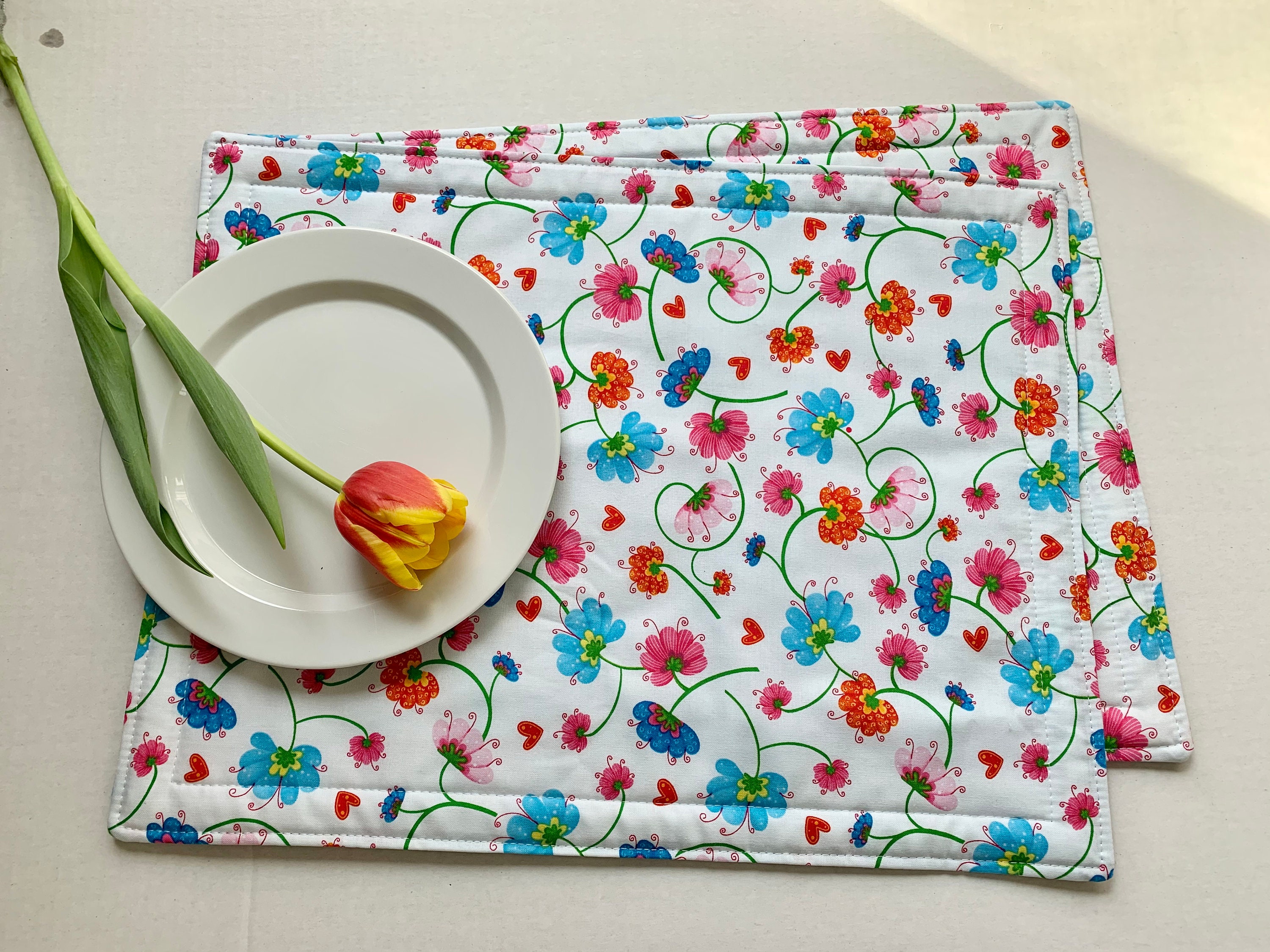 Fabric Placemats Thick Placemat Flowers Garden Spring Etsy