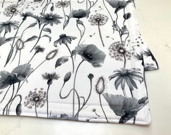 Fabric Placemats, Flowers, Garden, Nature, Gray, Dinner Placemats, Table Place Mats, Thick, Set of 4, Set of 2, Housewarming Gift