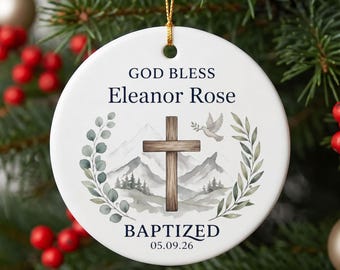Personalized Baptism Ornament, Custom Christening Keepsake, Cross Ornament for Baby, Baptism Gift for Godchild or Family