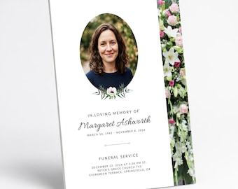 Floral Funeral Program Canva Template: Celebration of life Program, Instant Download