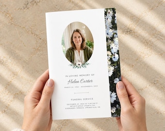 Floral Editable Funeral Program Template: Celebration of Life in Canva, Memorial Template, Instant Download