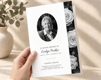 Minimalist Funeral Program Template: Celebration of Life in Canva, Editable Memorial Template, Instant Download