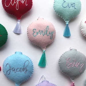 Personalised Hand Embroidered Name Christmas Ornament with Tassel