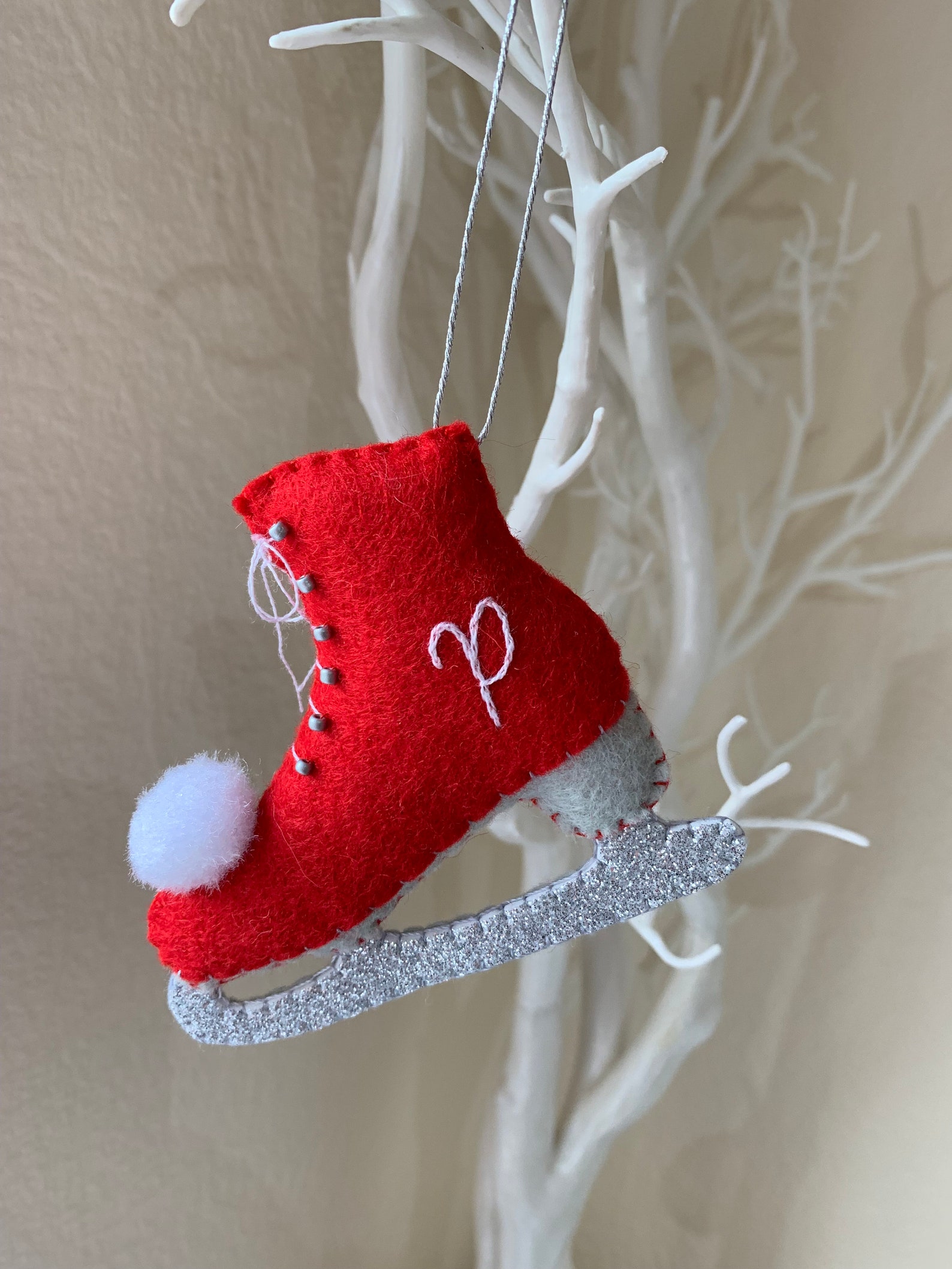 Handmade Embroidered Ice Skate Christmas Tree Ornament Etsy