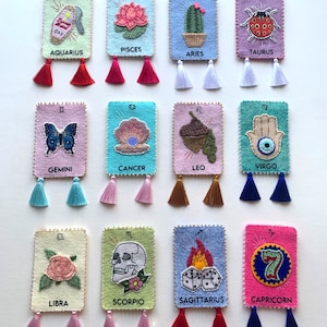 Ornamentos afortunados da borla do encanto do zodíaco de <br> Entrega Rápida? Presente caixa de correio | Bordado à mão feito à mão | Amuletos e flores da sorte