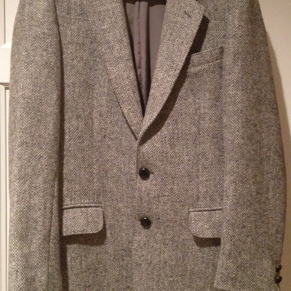 Vintage Men's Wool Gray Harris Tweed Sport Coat Jacket -- 38R