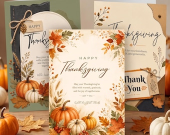 Thanksgiving-Karten-Set | 3 bearbeitbare Canva-Vorlagen | Herbstgrußkarten | Druckbarer Download