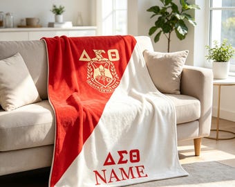 Delta Sigma Theta Custom Name Blanket, Red White Flannel Throw, DST Sorority Gift for Graduation, Crossing or Founders Day