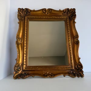 Vintage Turner Wall Mirror Gold Ornate Hollywood Regency Mirror Made in USA 12x14