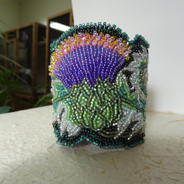 Beaded Embroidery Thistle Bracelet