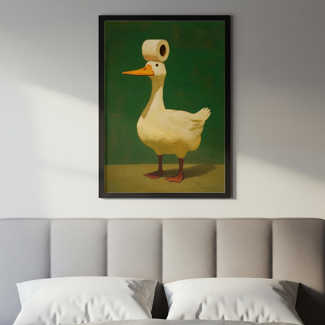 Funny Duck Poster Quirky Bathroom Art Whimsical Decor Toilet Paper ...