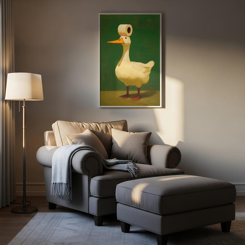 Funny Duck Poster Quirky Bathroom Art Whimsical Decor Toilet Paper ...