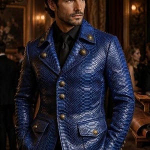 Men’s Python Leather Jacket, Snake Skin Coat, Luxury Outerwear.