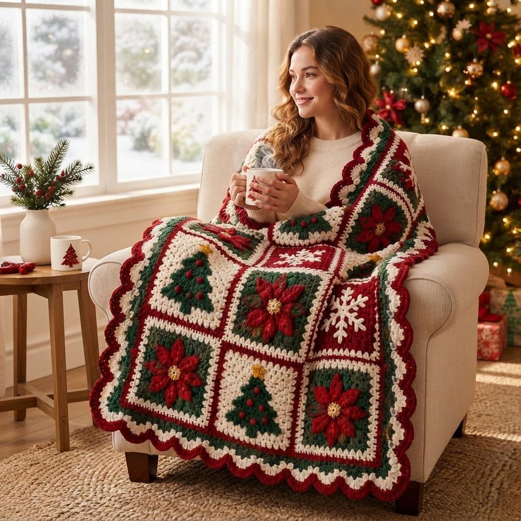 Red White Granny Square Blanket - Etsy