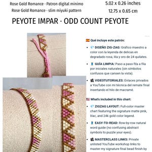 Rose Gold Romance Miyuki pattern · sleek 5 beads wide peyote chart · Slim matte pink & 24k gold delicate stackable bracelet PDF