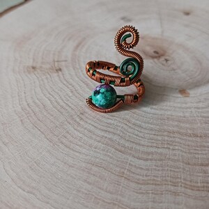 Ruby Zoisite Ring, Copper Wire Wrapped Ring, Adjustable Copper Ring, Handmade Stone Jewelry