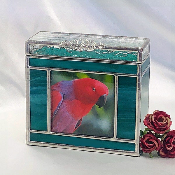 Bird Cremation Urn  #17 Bird Photo Urn small,in Stained Glass