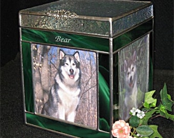 Pet Urn - Large #2C -  3 Photos Cremation Dog Urn Stained Glass