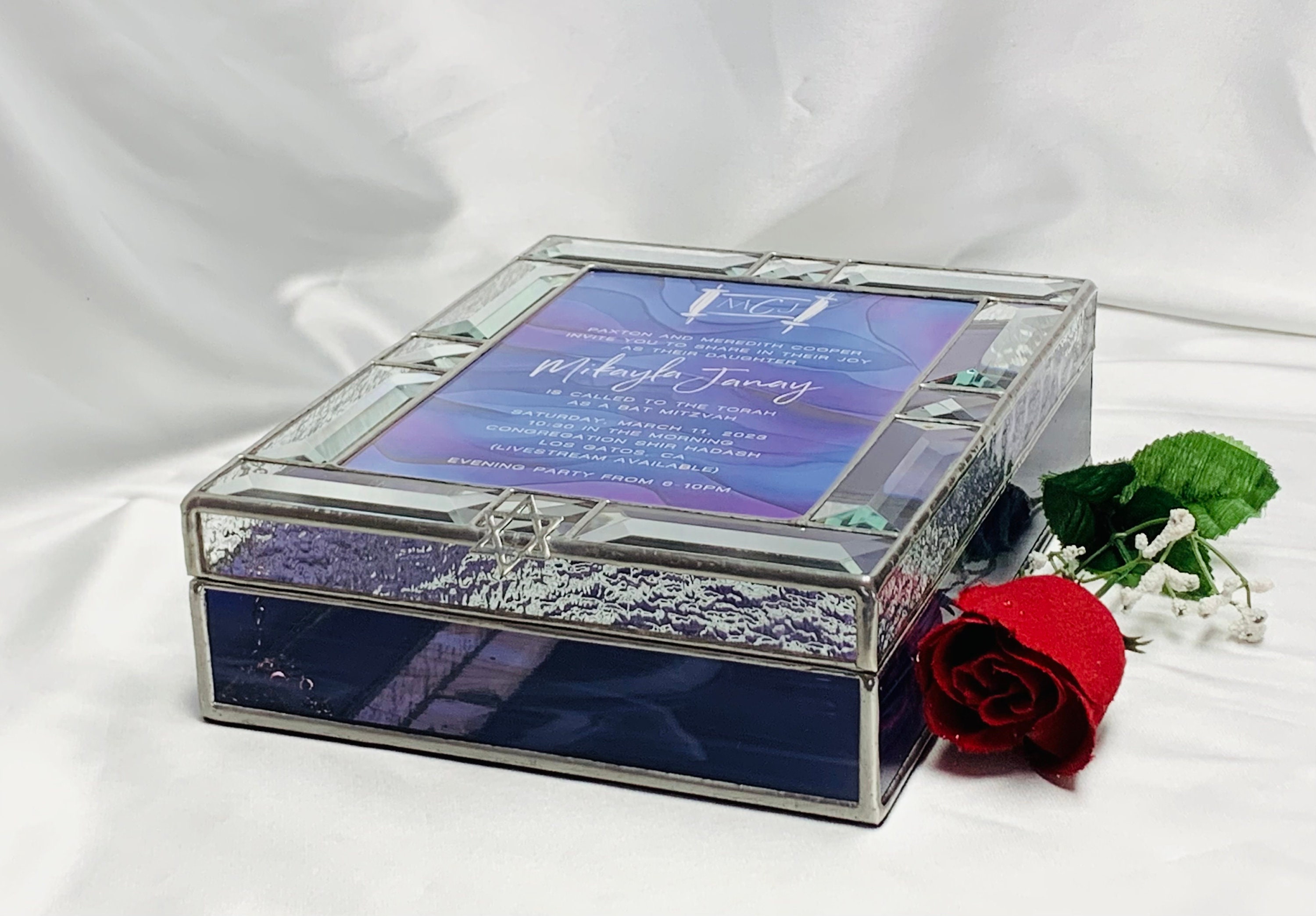 Bat mitzvah  Invitation 5"X7" Keepsake Box in stained glass