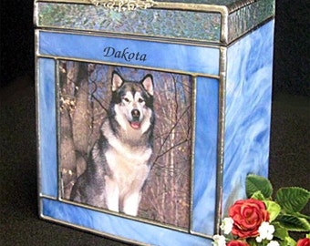 Large #2 Dog Photo Urn for ashes, cat, stained glass