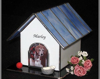 Pet Urn - Small #5B Dog House Cremation Photo Urn in stained glass