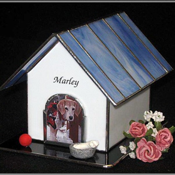 Pet Urn - Small #5B Dog House Cremation Photo Urn in stained glass