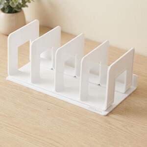 Book Organizer, Plastic 4 Compartment Book Holder, Desktop Magazine and File Storage Rack for Home Office, School & Study Desks, Book Stand