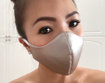 NEW Face Mask Reversible Cotton Blend Unisex Adult & Teenage - Silver Gold Satin