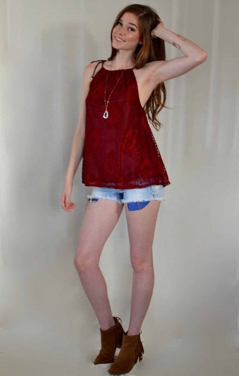 Magnolia Halter Top in Red Wine