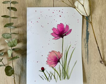 Hand Painted Watercolor Birthday Card