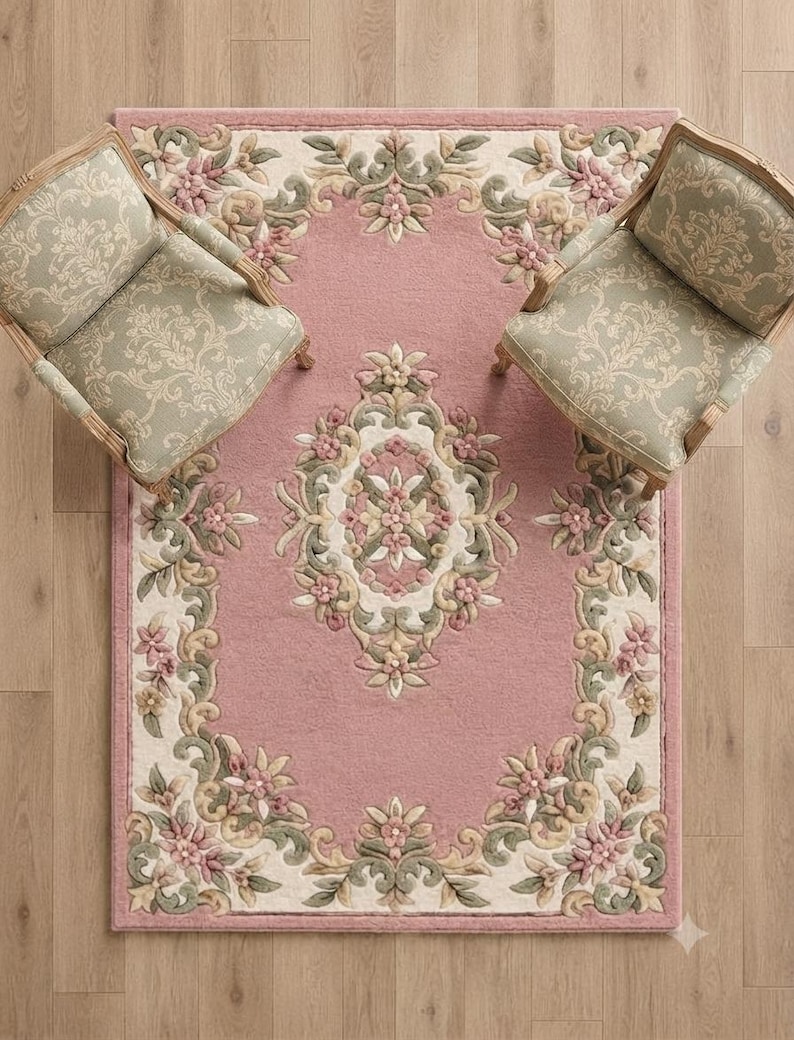 Buy Pink Floral Medallion Rug 8x11ft Hand Tufted Traditional Vintage ...