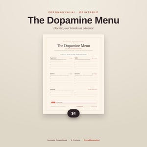 ADHD Dopamine Menu | Dopamenu Printable Template | Neurodivergent Executive Function & Task Paralysis Tool | PDF Download