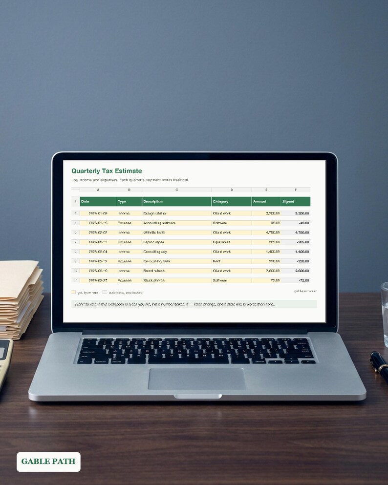 Quarterly Tax Estimate Spreadsheet, Excel and Google Sheets, Self Employed Estimated Tax Tracker