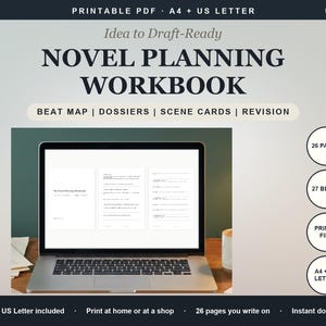 Novel Planner Journal Printable, Novel Planning Workbook, Story Beat Map Character Dossiers Scene Cards, Plot Outline Template PDF
